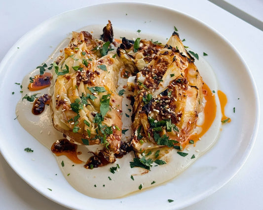 Miso Roasted Cabbage with Tahini Dressing