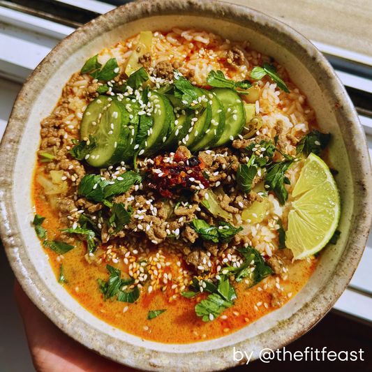 crispy cumin beef with red curry coconut broth